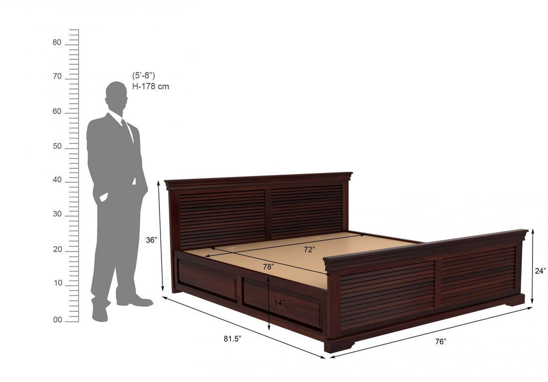 Craft D Art Sheesham Wood King Size Bed With Storage (Walnut Finish)