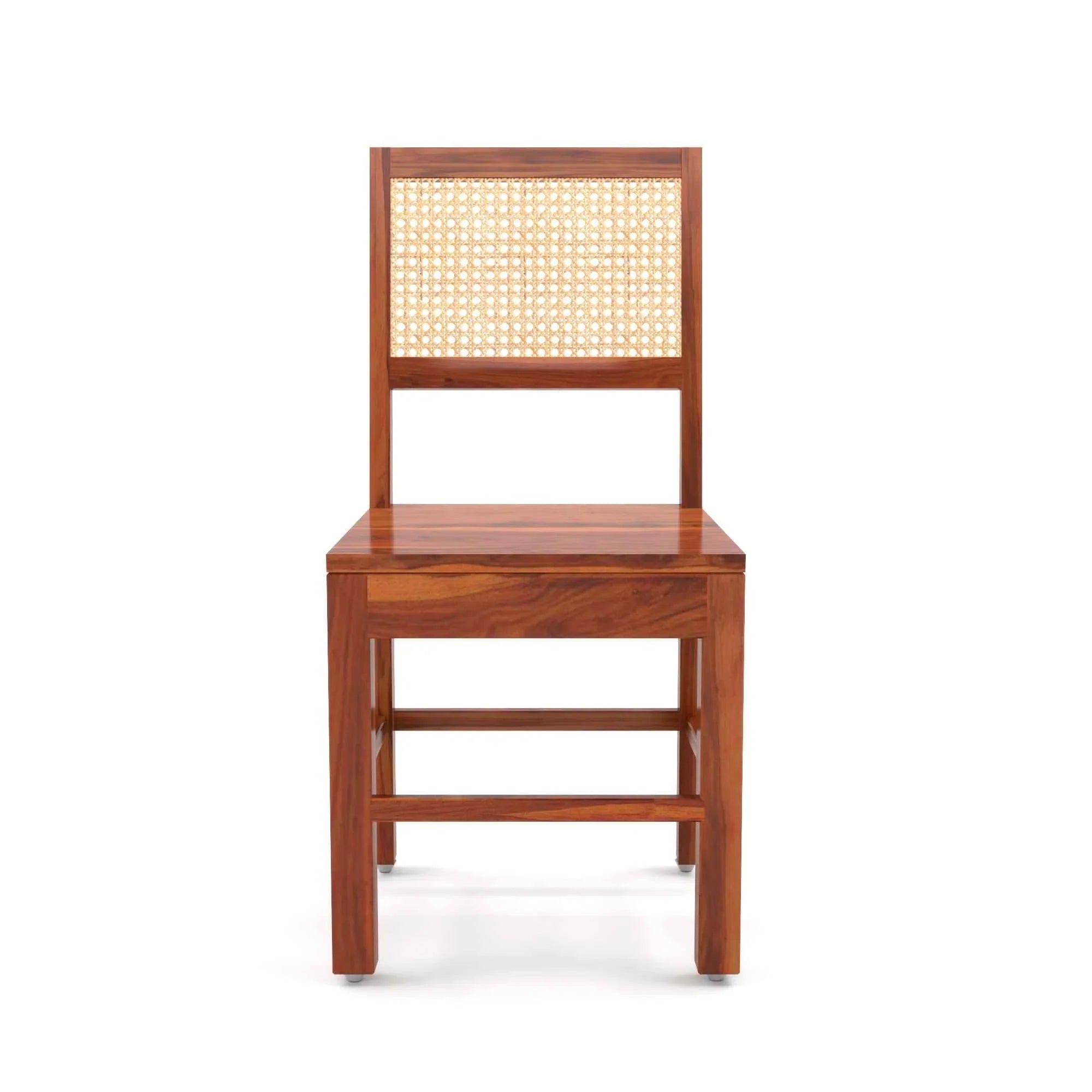 Craft D Art Solid Wood 4 Seater Dining Table Set with Rattan Chairs