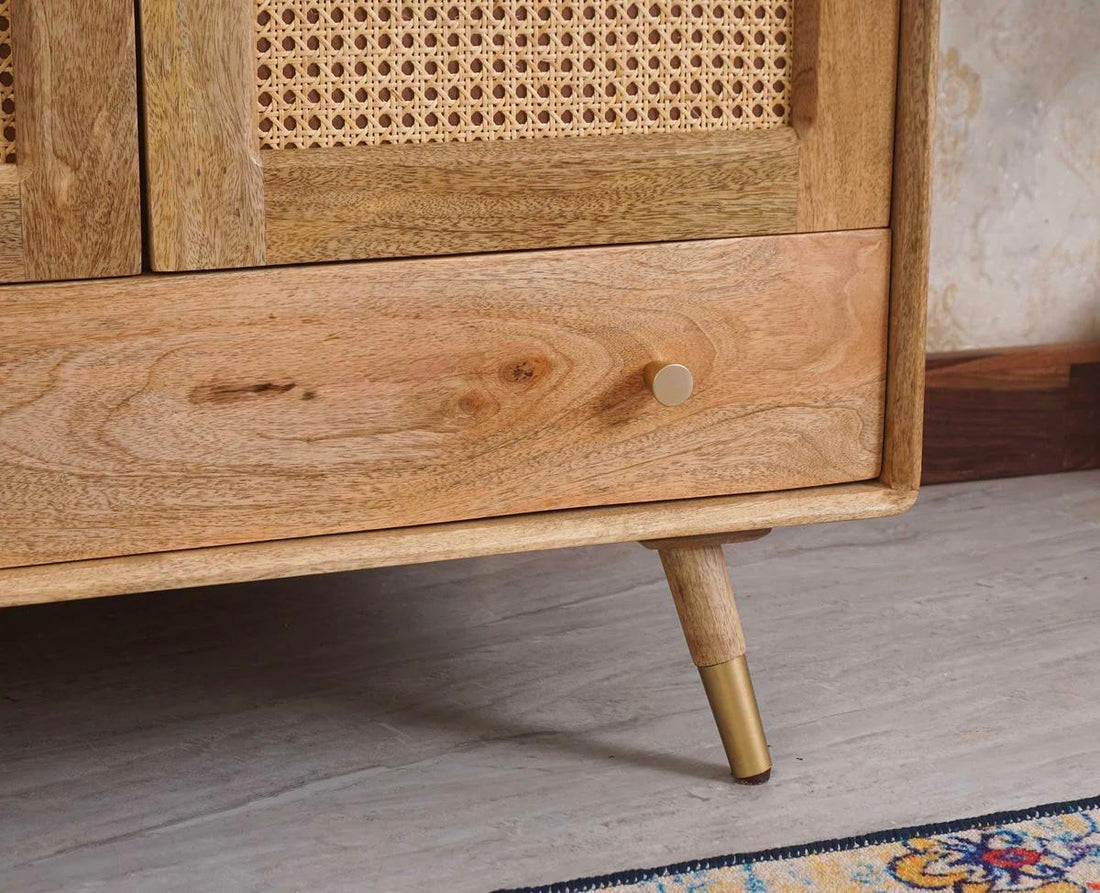 Craft D Art Sheesham Wood 2 Door Cane Wardrobe with Drawer
