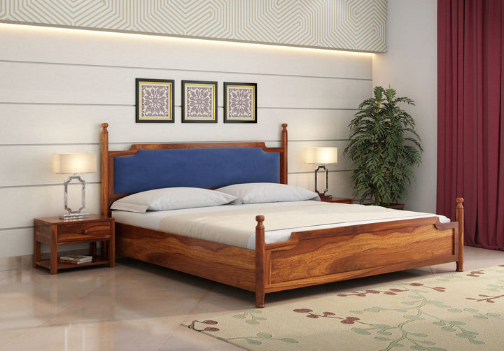 Craft D Art Sheesham Wood King Size Bed Without Storage (Honey Finish)