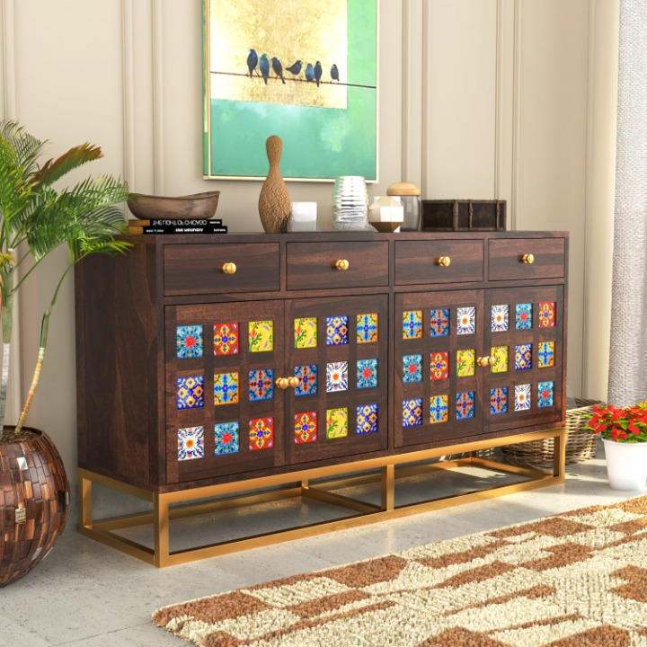 Stavrinor Sheesham Wood Cabinet and Sideboard (Walnut Finish)