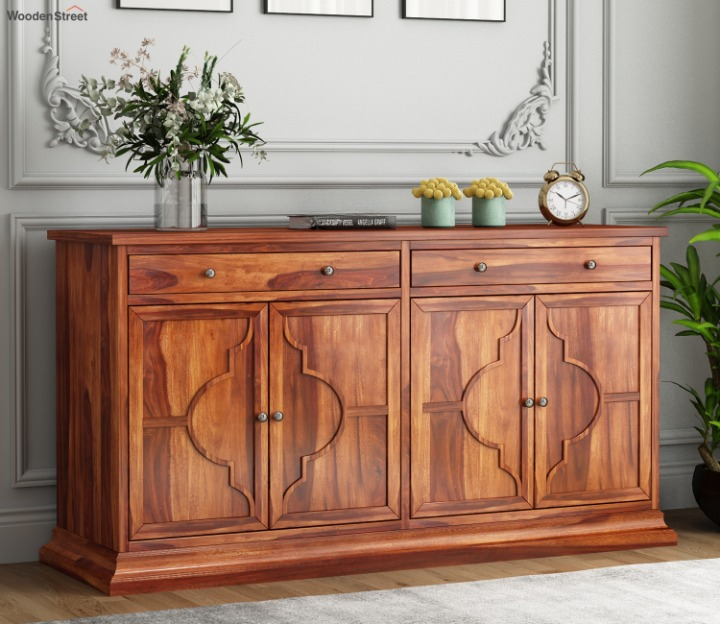 Quendris Sheesham Wood Cabinet and Sideboard (Honey Finish)