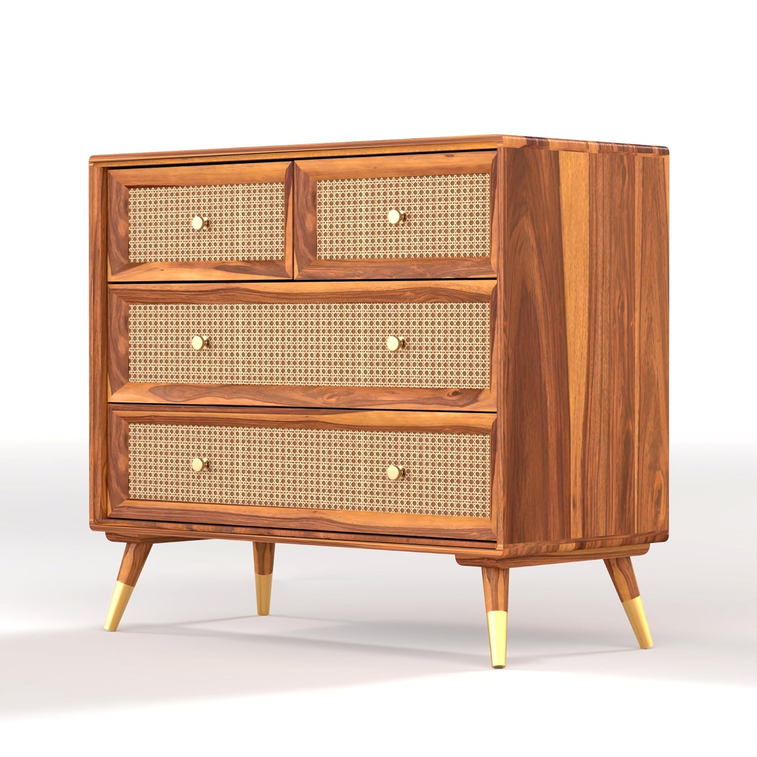 Craft D Art Wooden Chest of Drawers with Rattan Front & 5 Drawers