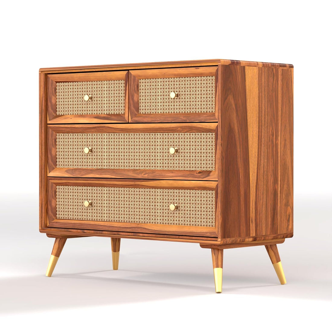 Craft D Art Wooden Chest of Drawers with Rattan Front & 5 Drawers