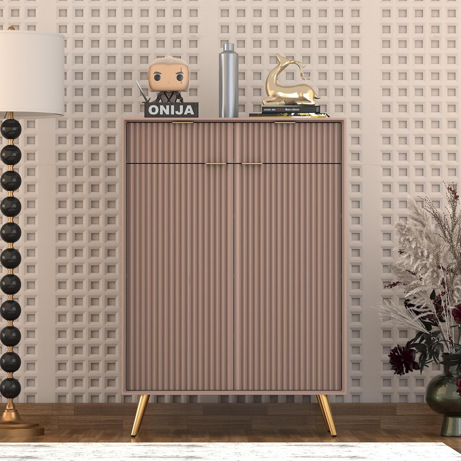 Craft D Art HDMR Premium Wood Sideboard Cabinet (Mocha Beige)