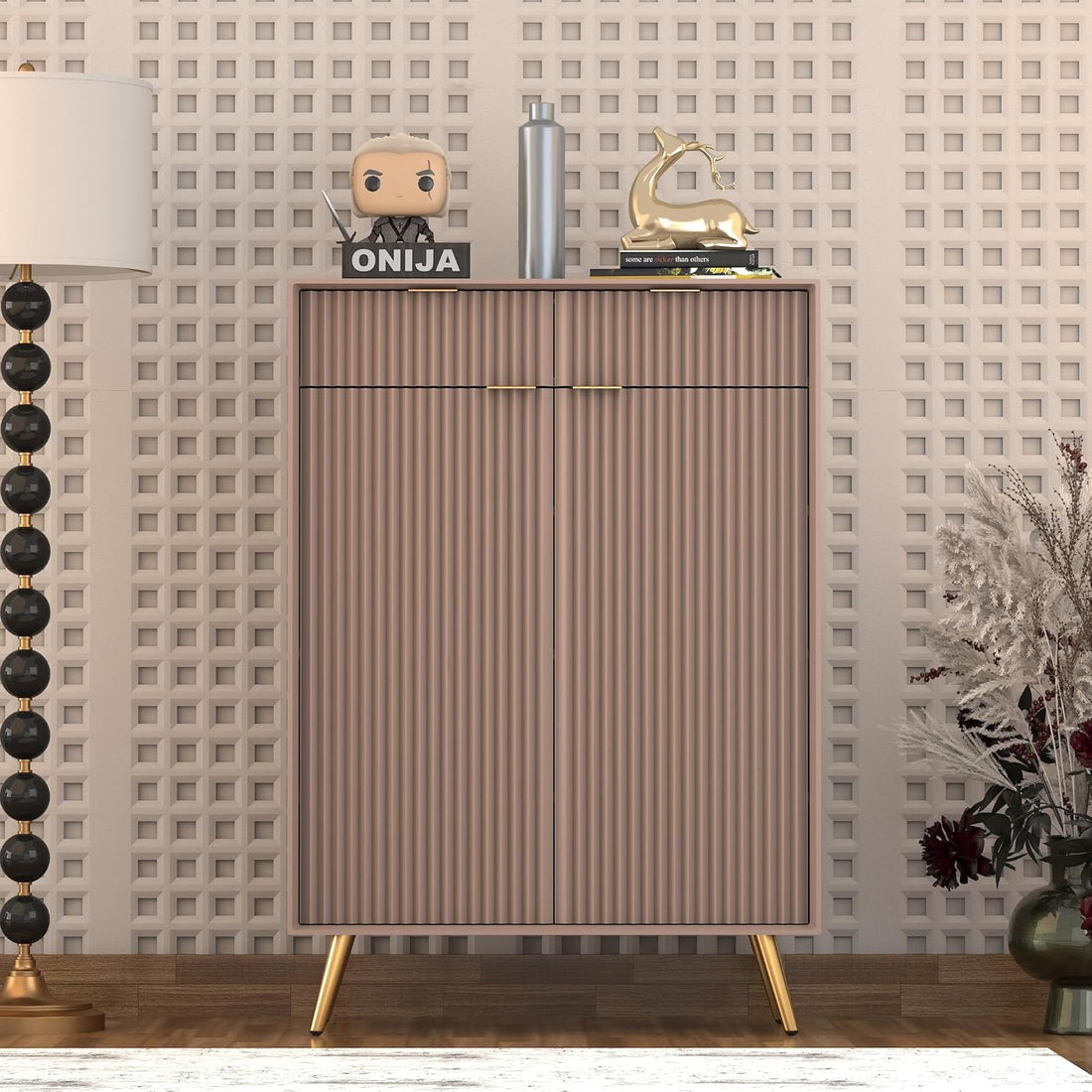 Craft D Art HDMR Premium Wood Sideboard Cabinet (Mocha Beige)