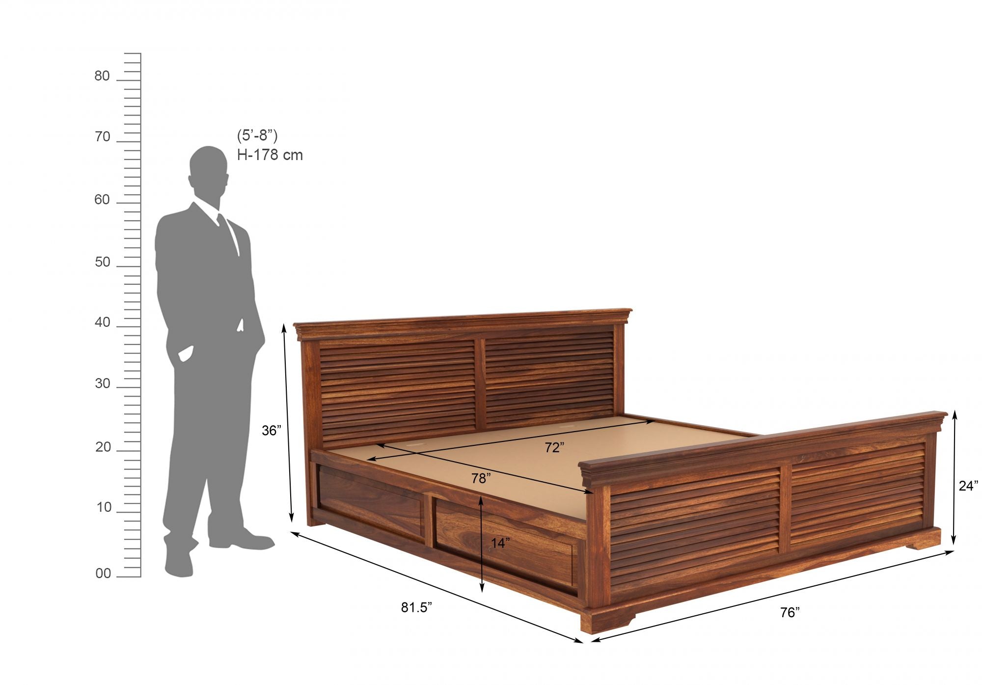 Craft D Art Sheesham Wood King Size Bed with Storage (Walnut Finish)