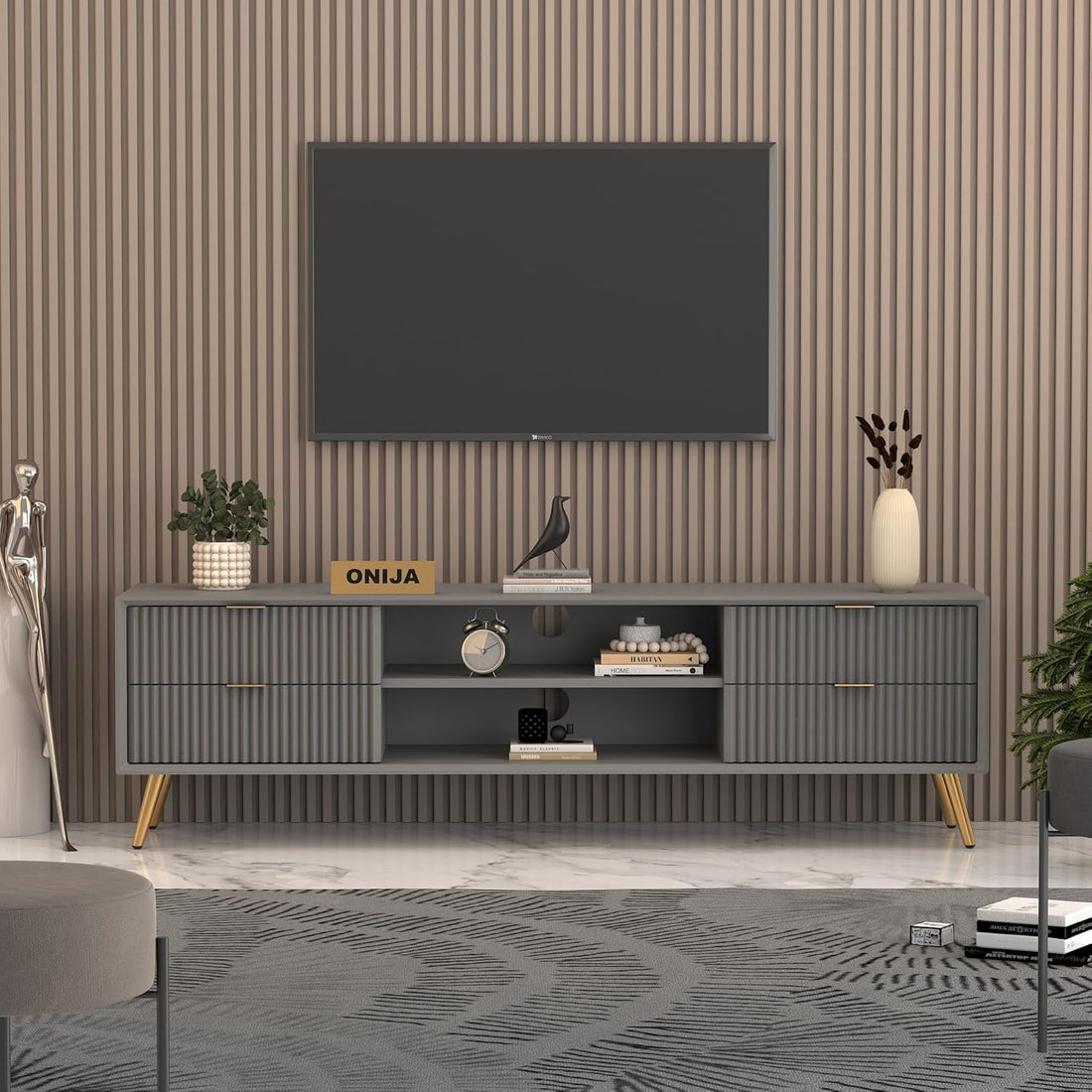 Craft D Art HDMR Premium Wood TV Unit for Living Room (Grey)