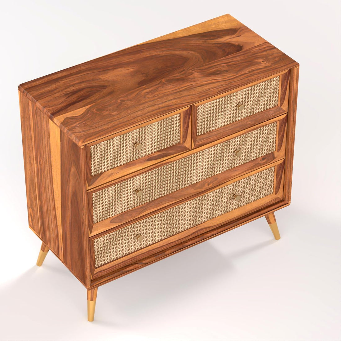 Craft D Art Wooden Chest of Drawers with Rattan Front & 5 Drawers