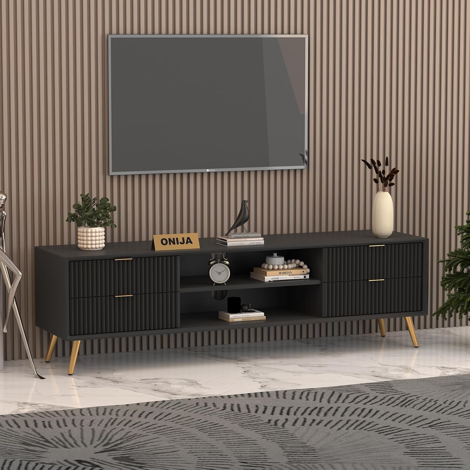 Craft D Art HDMR Premium Wood TV Unit for Living Room(Black)