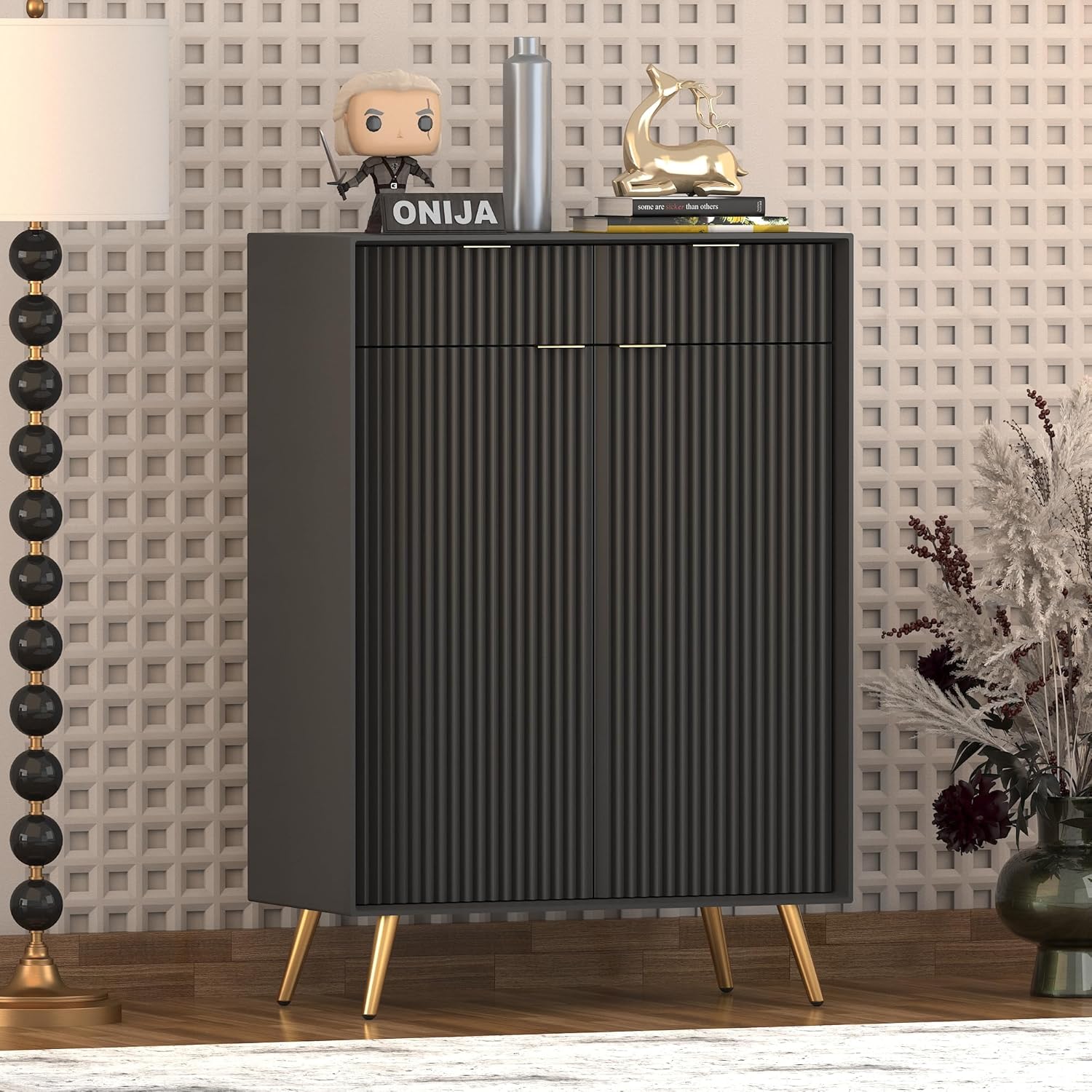 Craft D Art HDMR Premium Wood Sideboard Cabinet (Black)