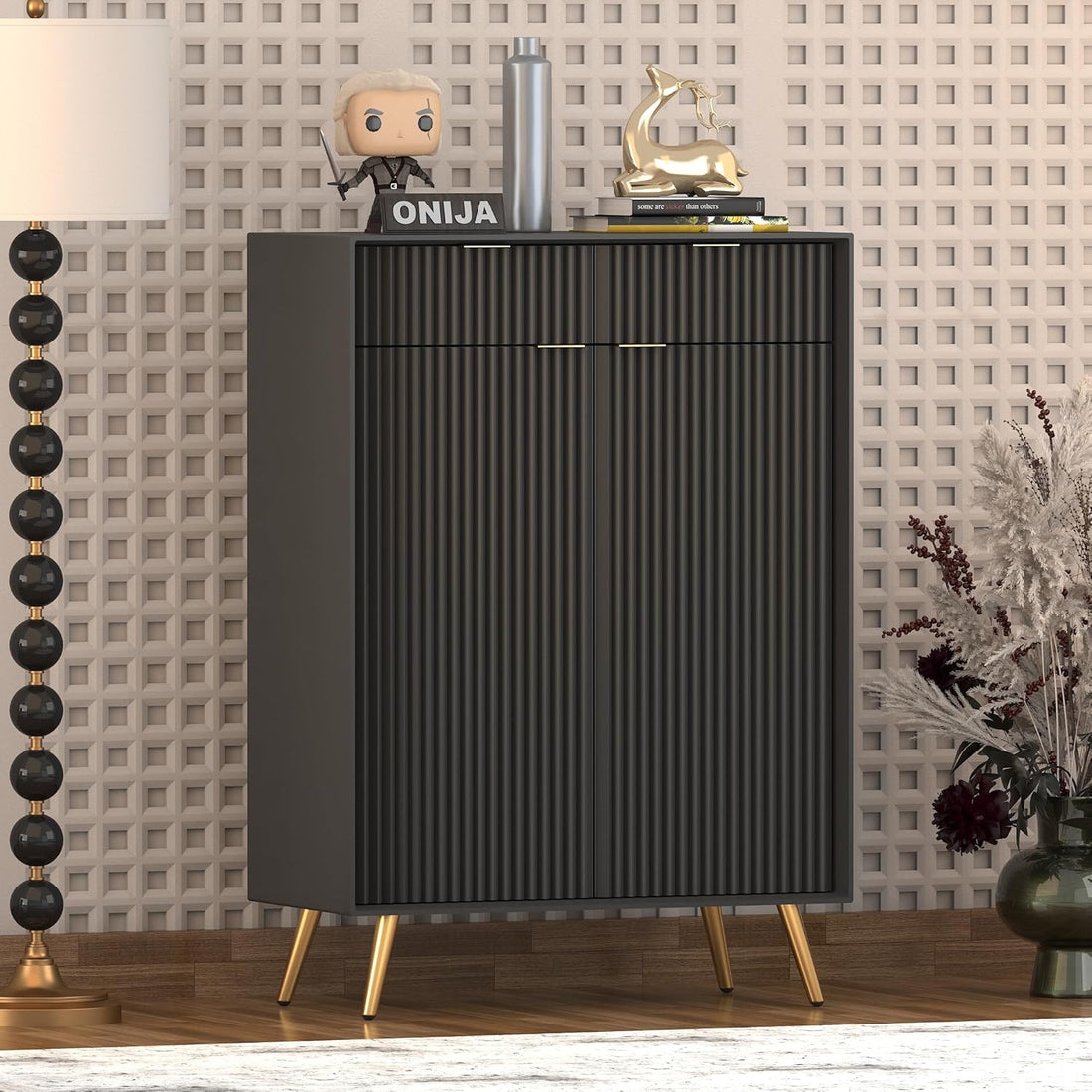 Craft D Art HDMR Premium Wood Sideboard Cabinet (Black)