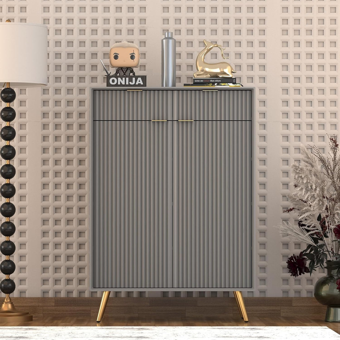 Craft D Art HDMR Premium Wood Sideboard Cabinet (Grey)