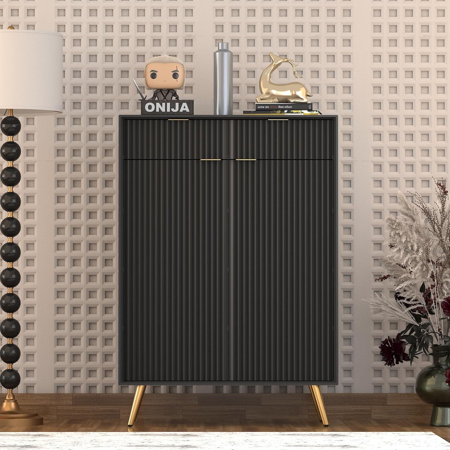 Craft D Art HDMR Premium Wood Sideboard Cabinet (Black)
