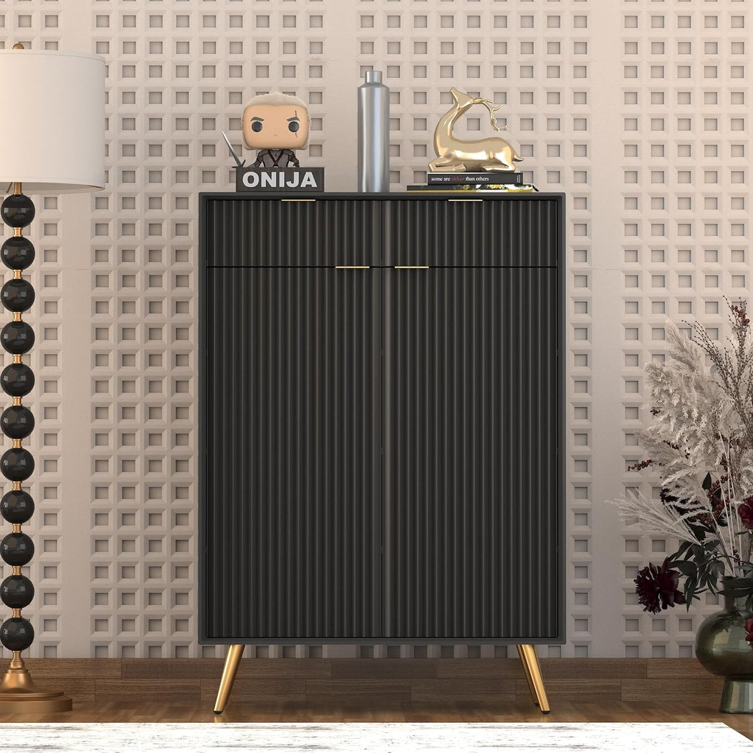 Craft D Art HDMR Premium Wood Sideboard Cabinet (Black)