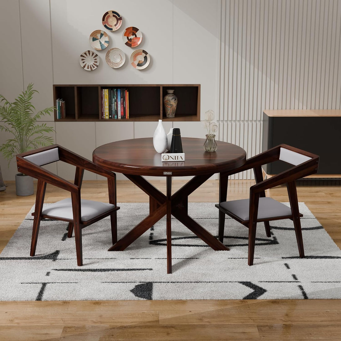Craft D Art Modern Round Wooden Dining Table Set with 2 Chairs | Premium Dining