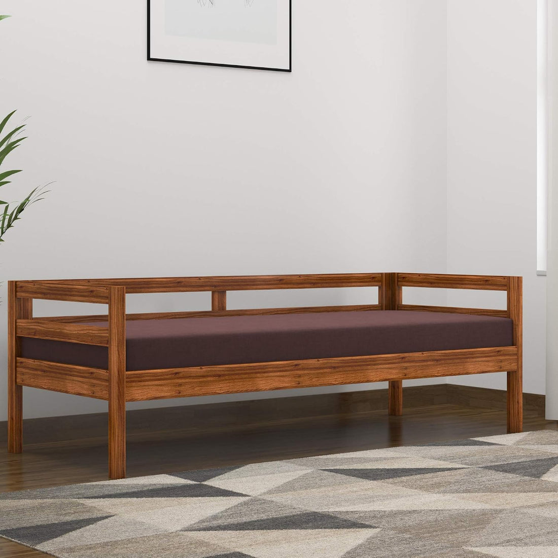 Modern Solid Wood Wooden Diwan Sofa with Cushioned Seat