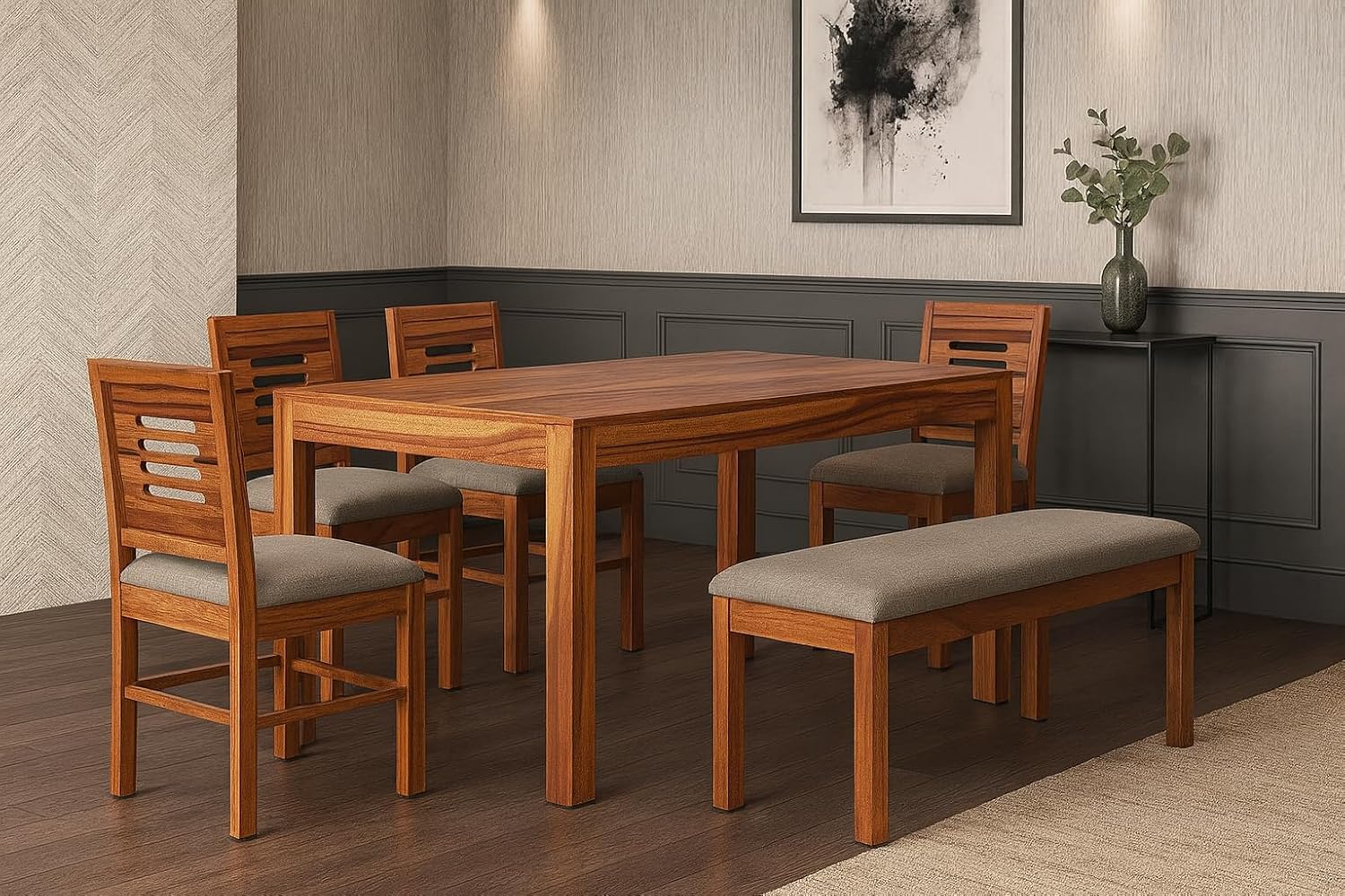 Craft D Art  Wooden 6 Seater Dining Table Set
