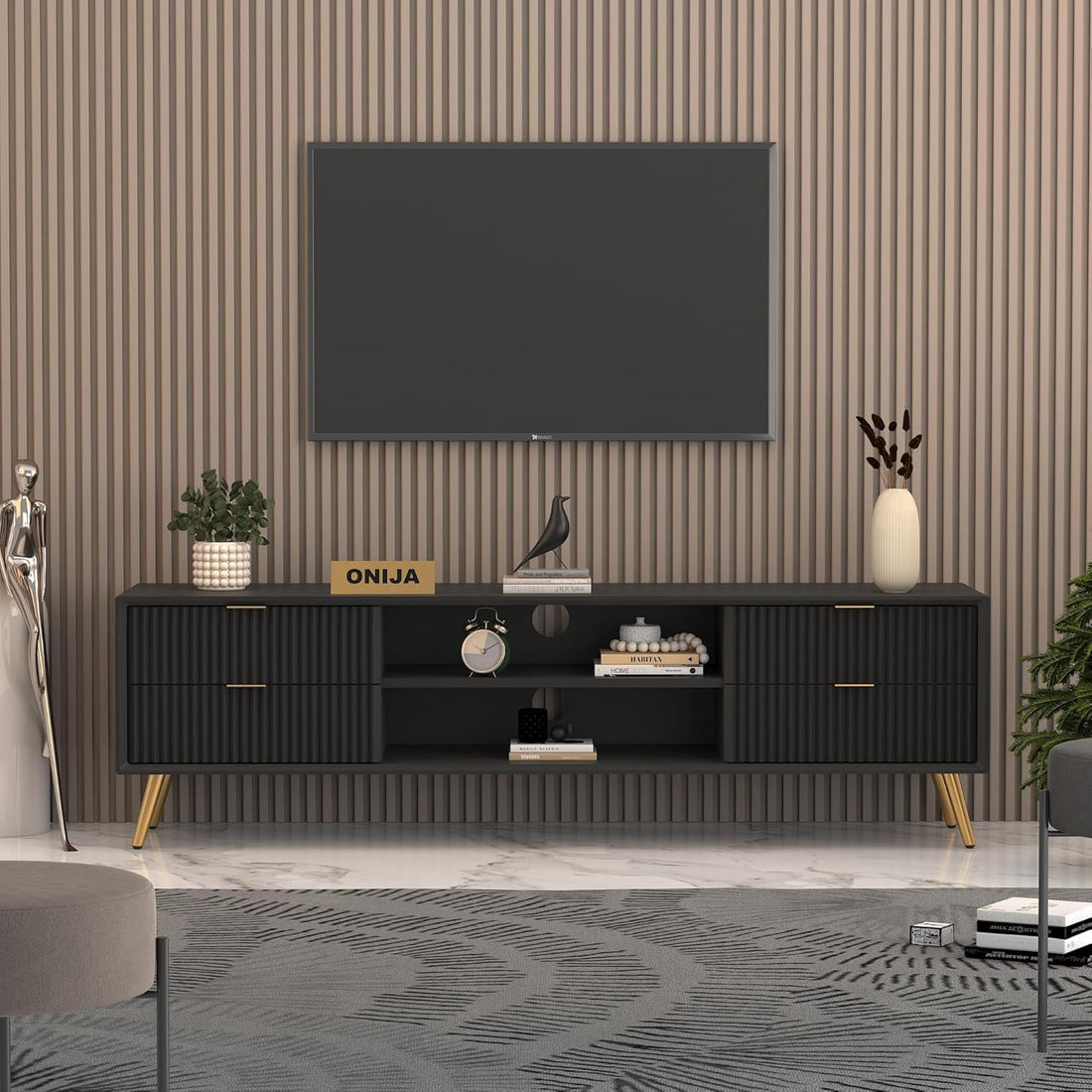 Craft D Art HDMR Premium Wood TV Unit for Living Room(Black)