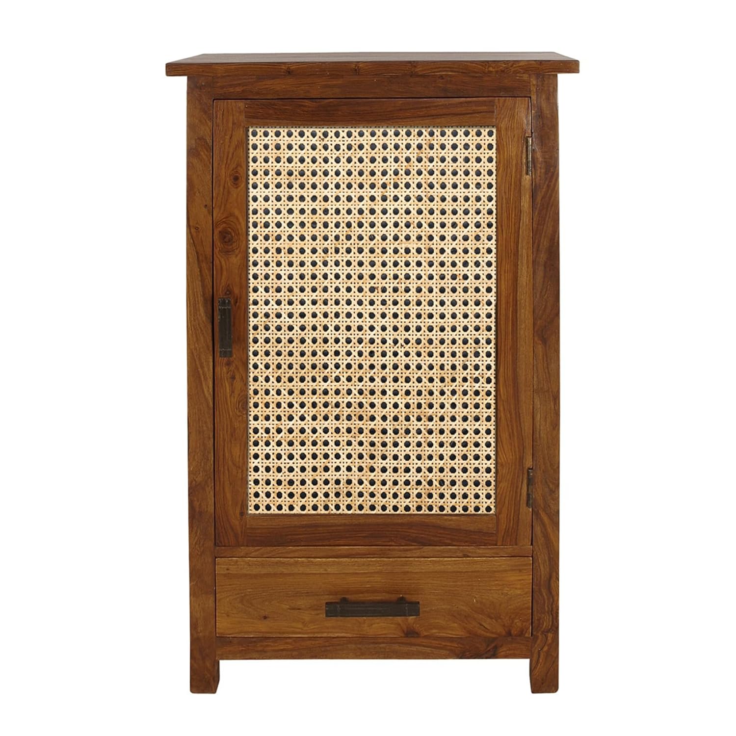 Solid Wood Cane Door Bookcase Cabinet with Drawer