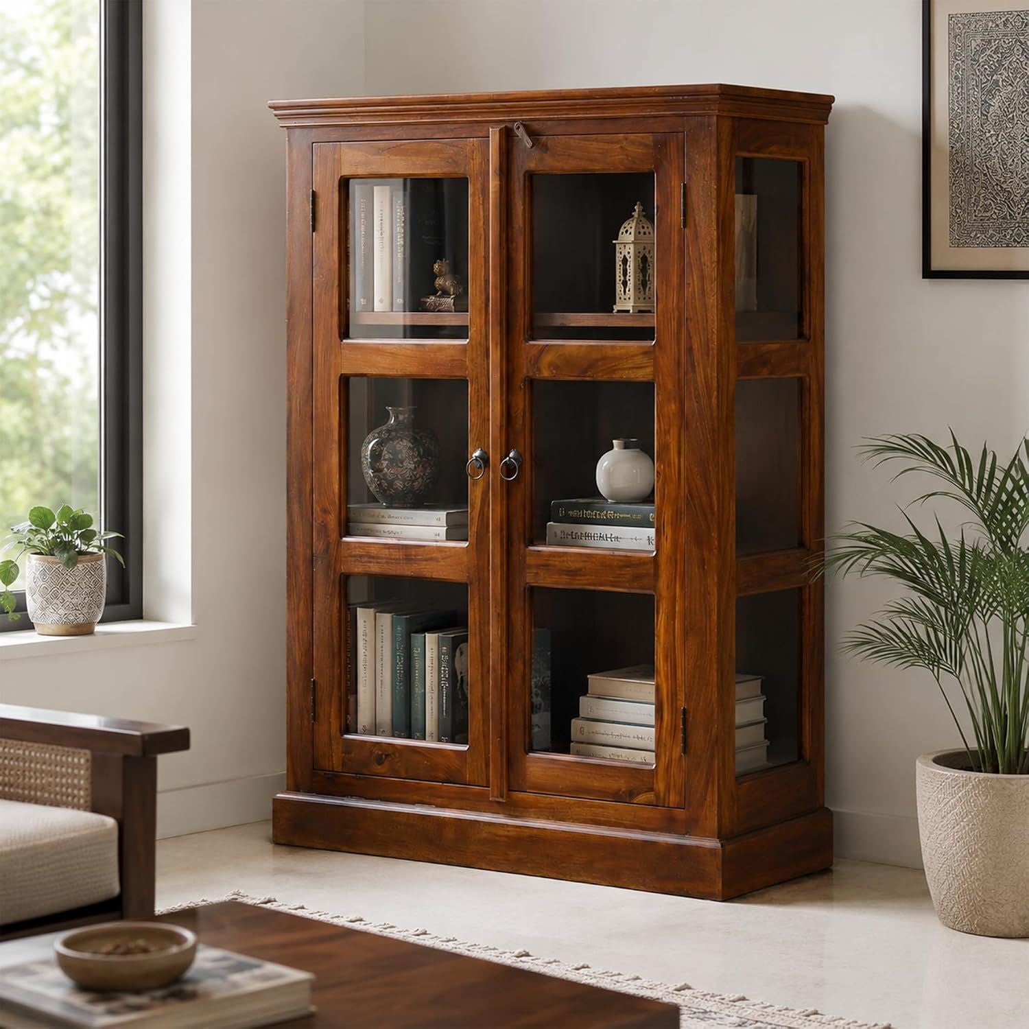 Premium Solid Wood Glass Door Display Cabinet & Bookcase