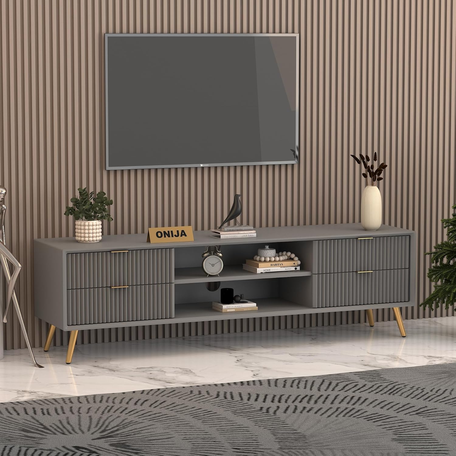 Craft D Art HDMR Premium Wood TV Unit for Living Room (Grey)