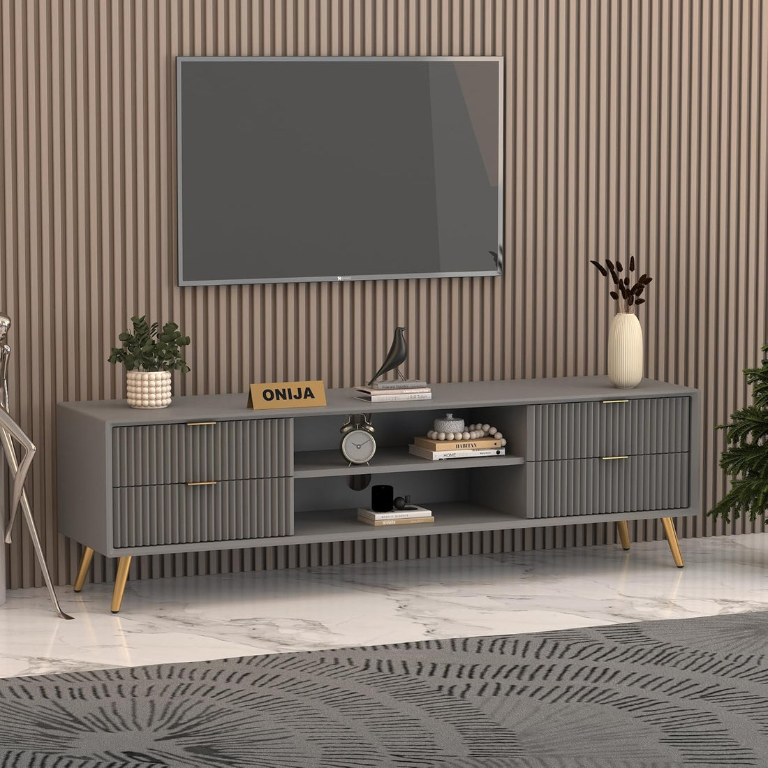 Craft D Art HDMR Premium Wood TV Unit for Living Room (Grey)