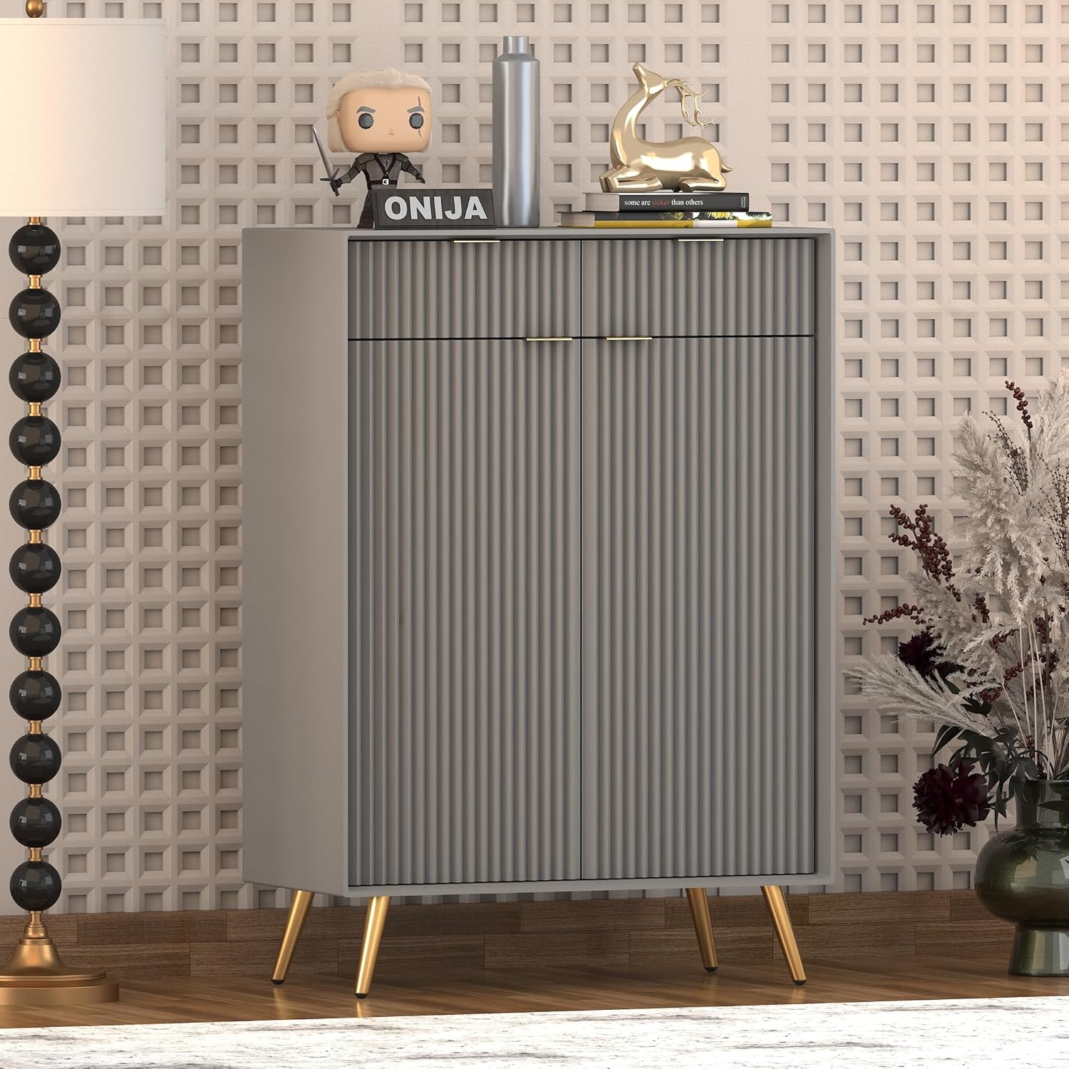 Craft D Art HDMR Premium Wood Sideboard Cabinet (Grey)