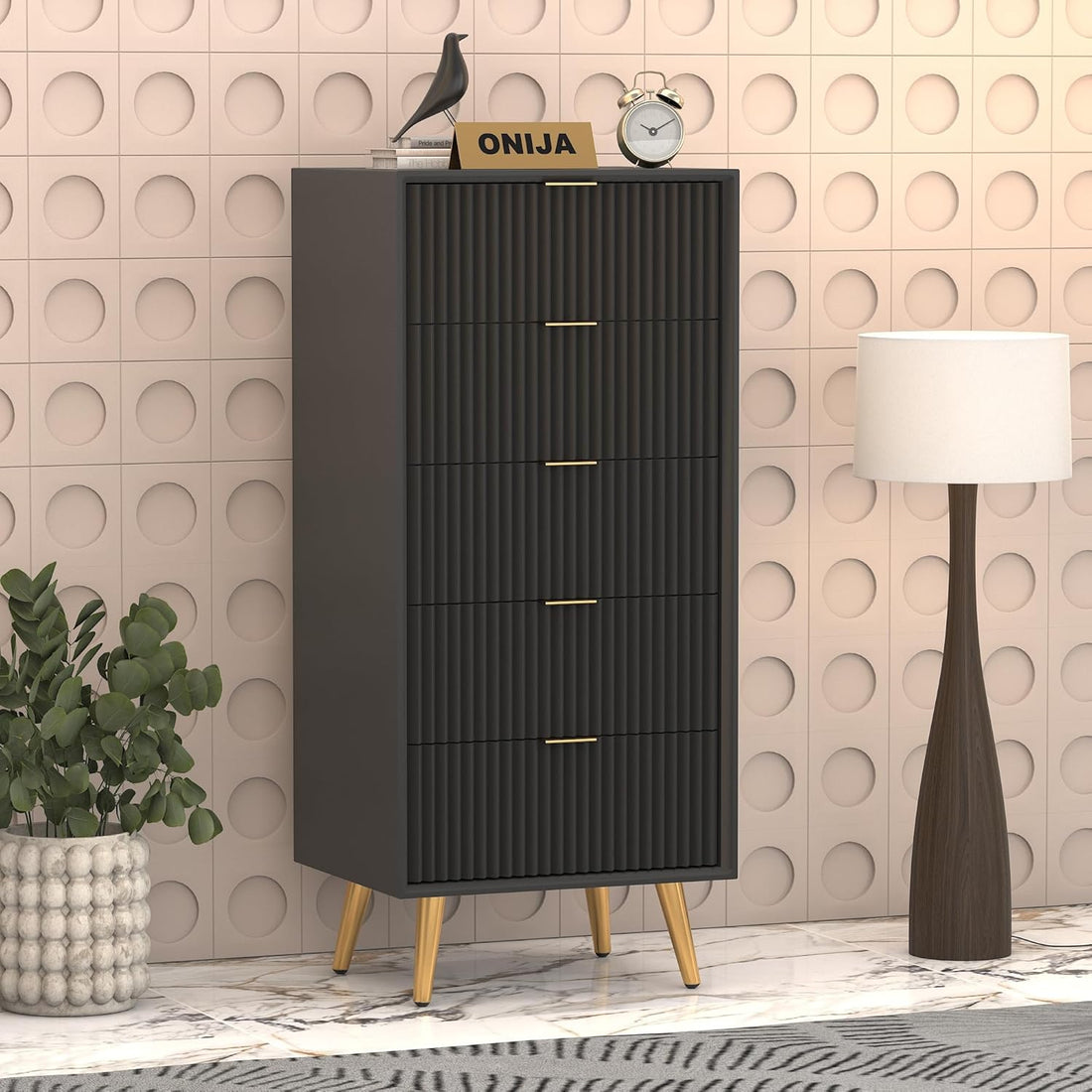 Craft D Art HDMR Premium Wood Chest Of Drawer (Black)