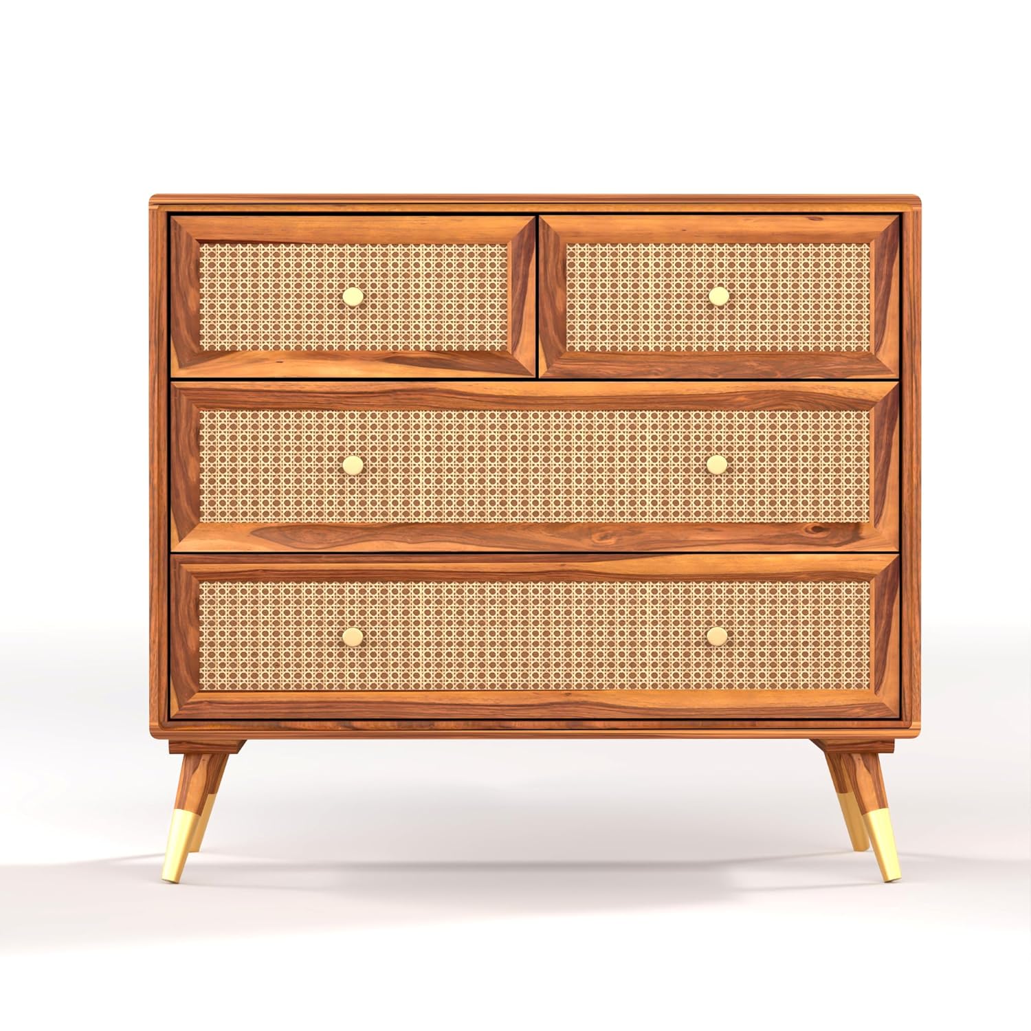 Craft D Art Wooden Chest of Drawers with Rattan Front & 5 Drawers