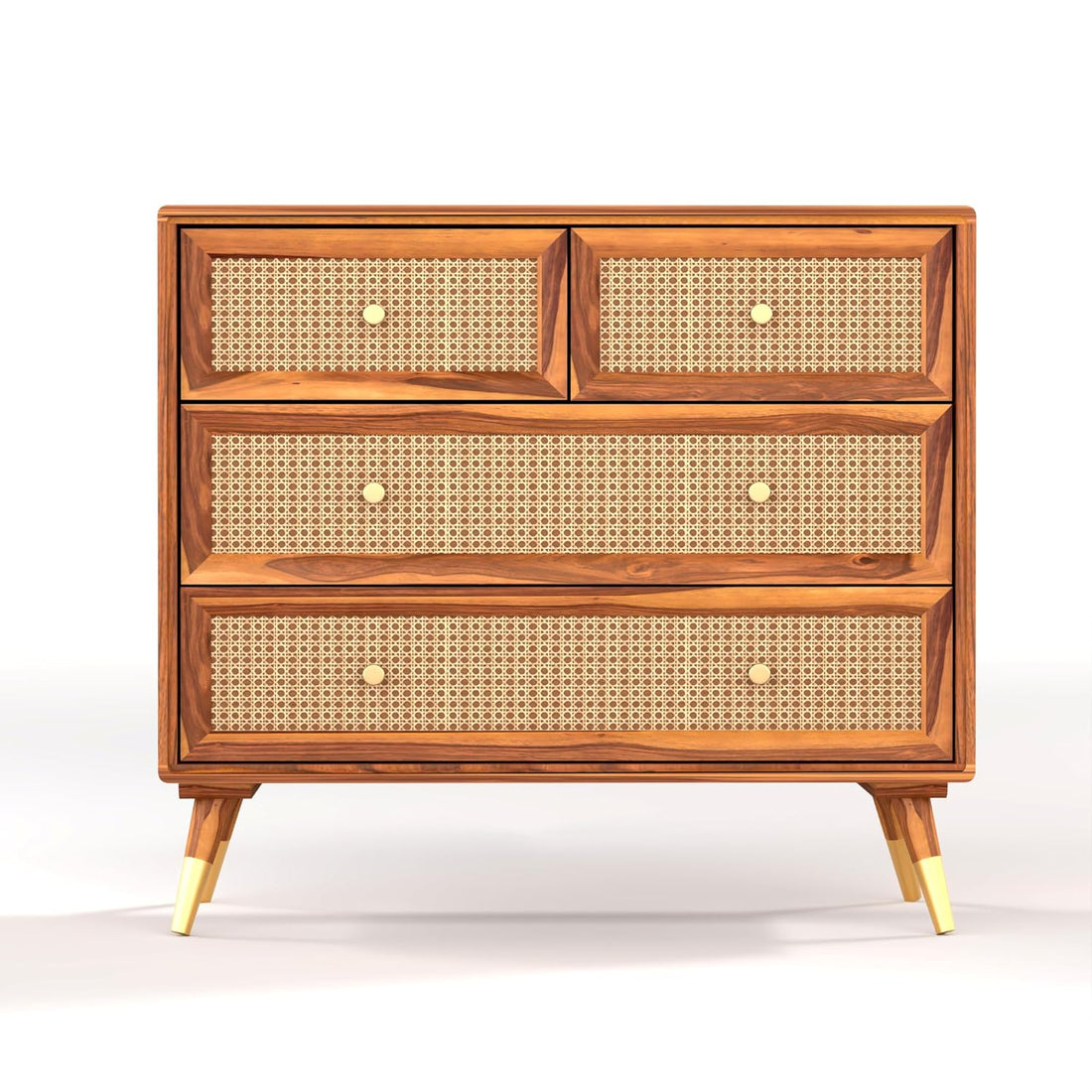 Craft D Art Wooden Chest of Drawers with Rattan Front & 5 Drawers