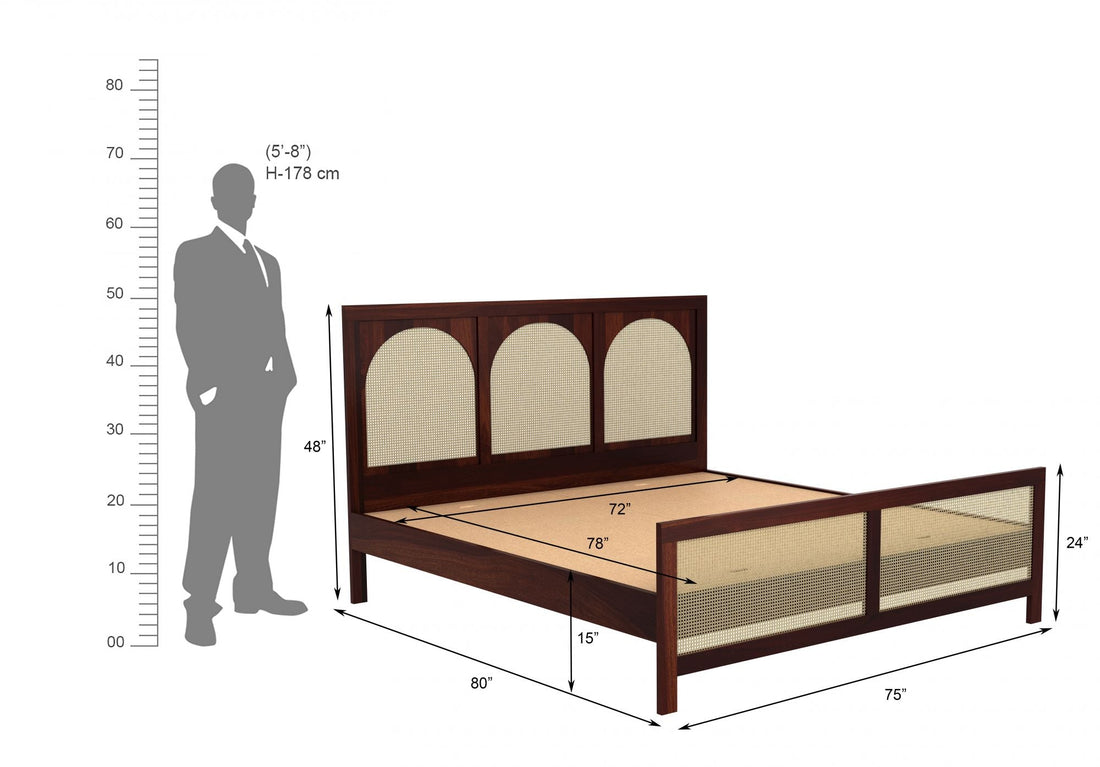 Craft D Art Sheesham Wood King Size Bed Without Storage (Walnut Finish)
