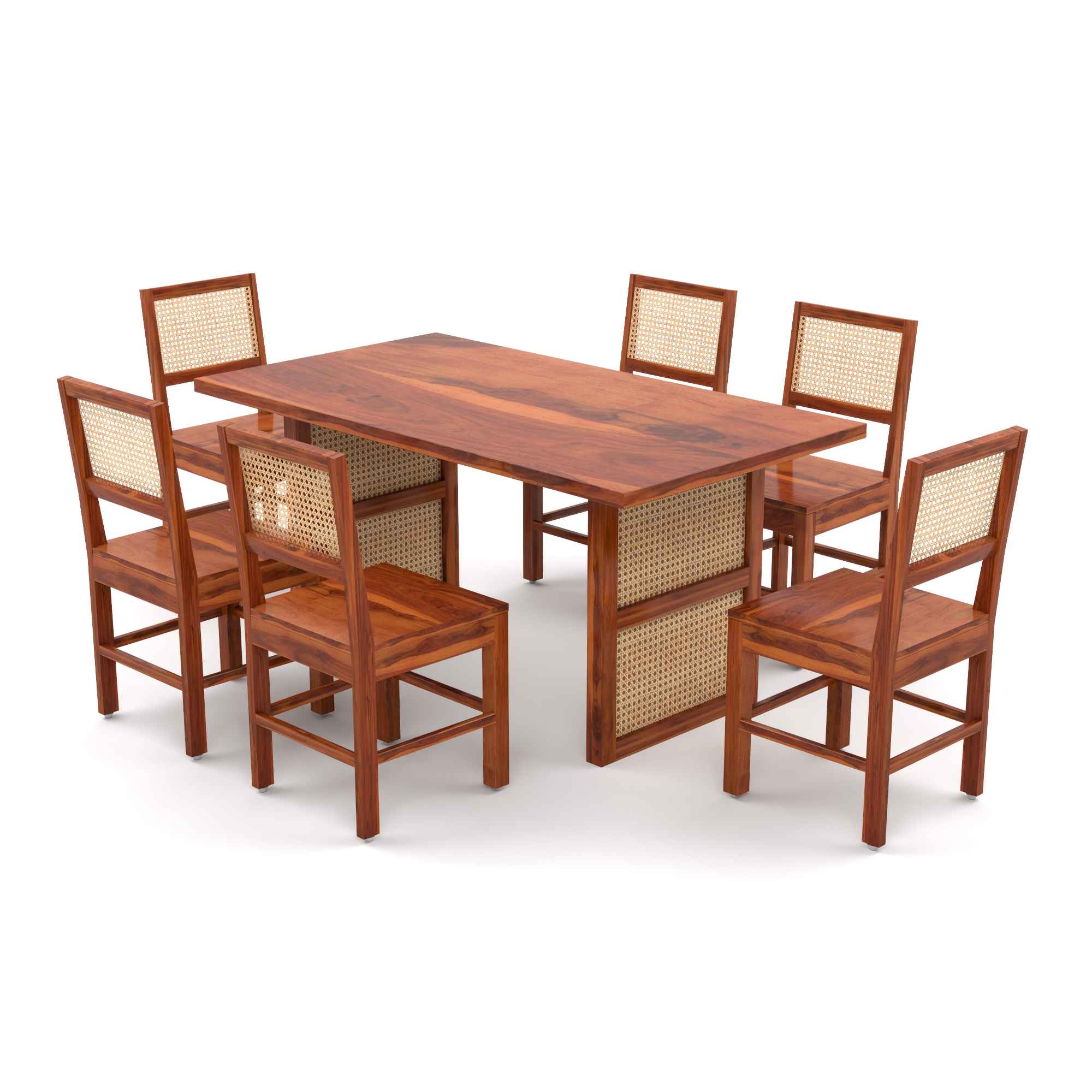 Craft D Art Solid Wood Scane Dining Set with Cane Back Chairs 6 Seater