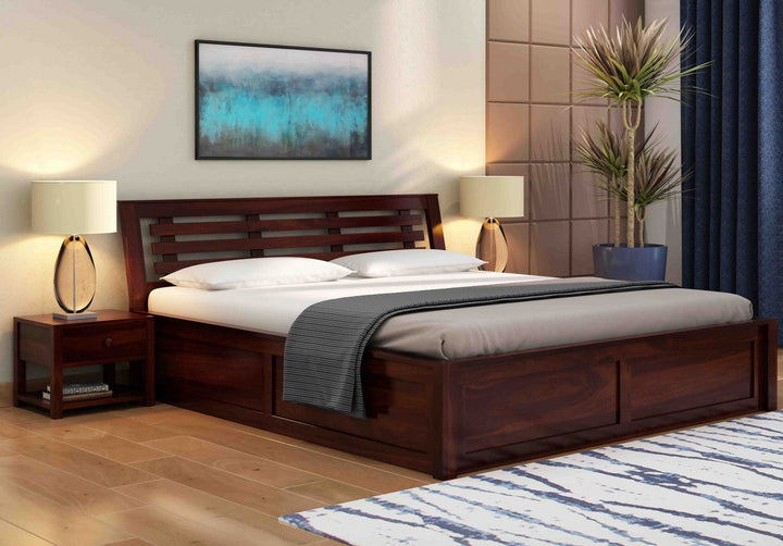 Craft D Art Sheesham Wood Queen Size Bed With Storage (Walnut Finish)