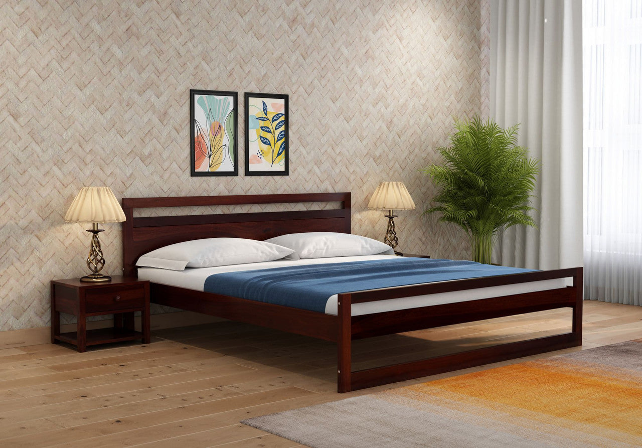 Oraxen Sheesham Wood King Size Bed Without Storage (Walnut Finish)