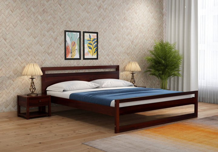 Oraxen Sheesham Wood King Size Bed Without Storage (Walnut Finish)