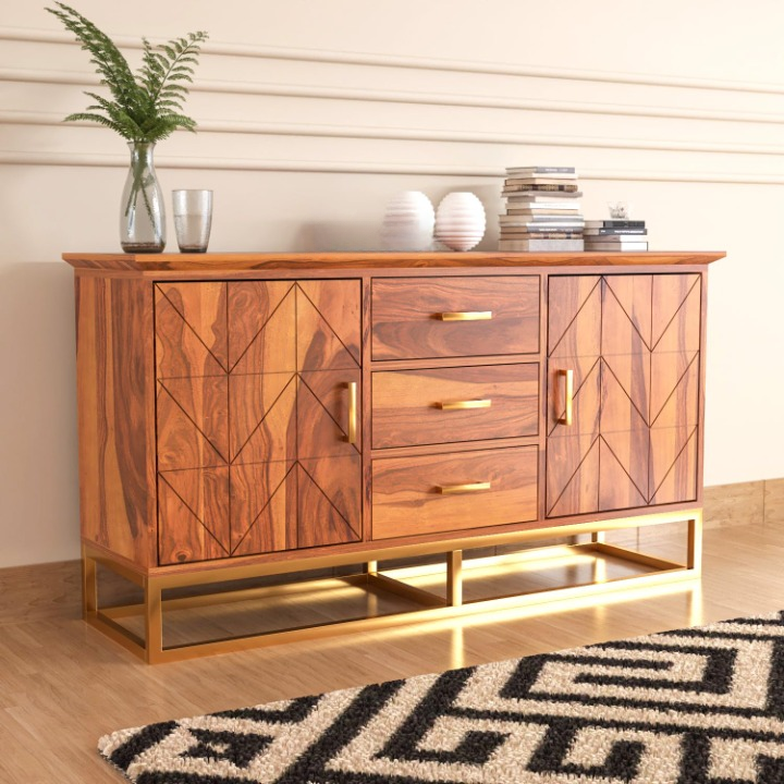 Solid Sheesham Wood Sideboard Cabinet with Drawers