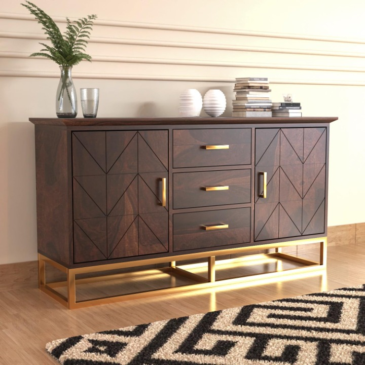 Solid Sheesham Wood Sideboard Cabinet with Drawers