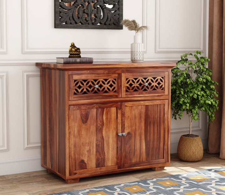Solid Sheesham Wood Storage Cabinet with Drawers