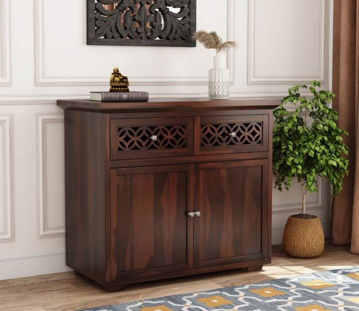 Solid Sheesham Wood Storage Cabinet with Jali Design
