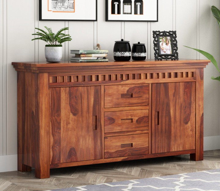 Solid Sheesham Wood Sideboard Cabinet with Storage
