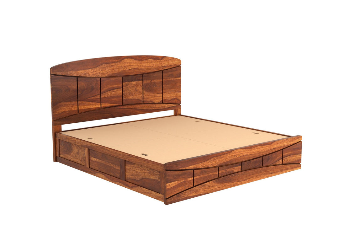 Craft D Art Sheesham Wood Queen Size Bed With Storage (Honey Finish)