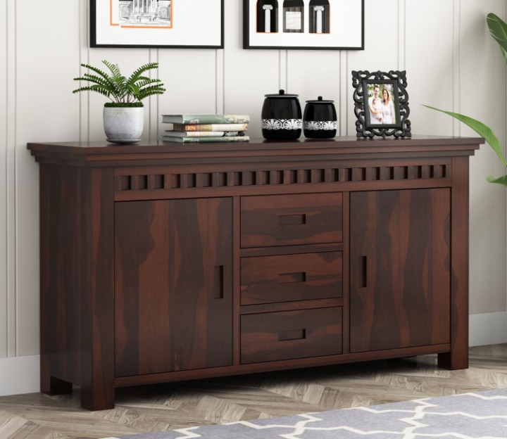 Solid Sheesham Wood Sideboard Cabinet with Storage