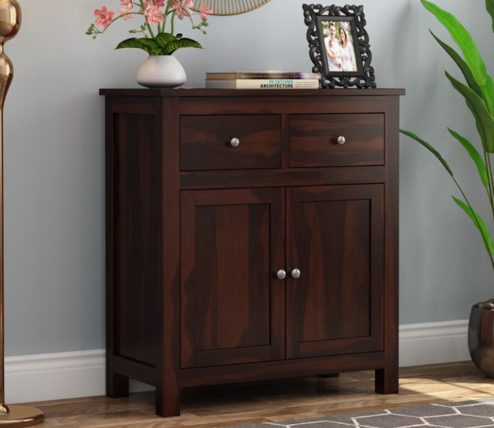 Solid Sheesham Wood Storage Cabinet with 2 Drawers