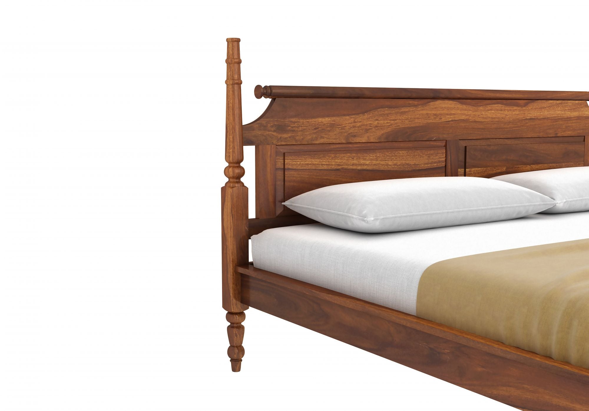 Craft D Art Sheesham Wood Queen Size Bed Without Storage (Honey Finish)