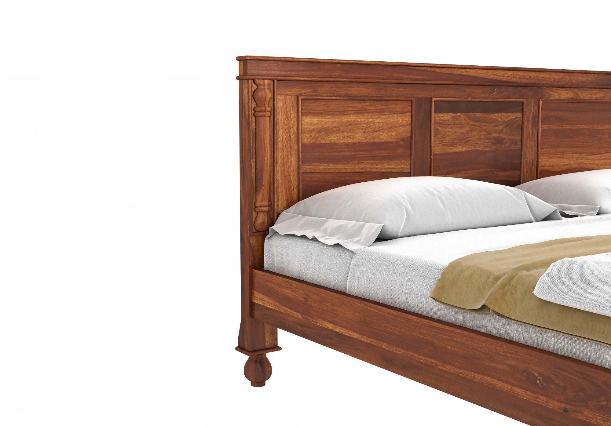 Craft D Art Sheesham Wood King Size Bed Without Storage (Honey Finish)