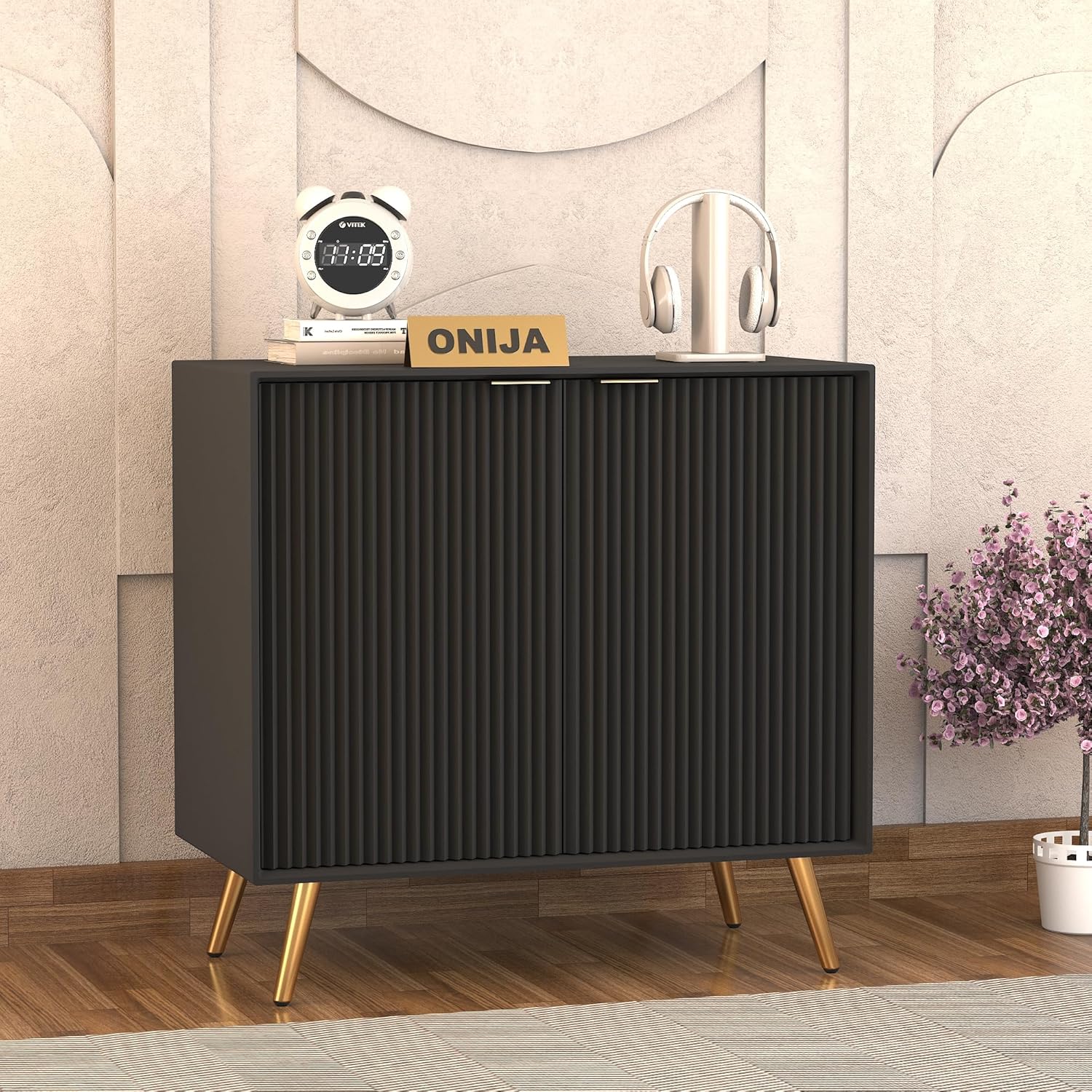 Craft D Art HDMR Premium Wood Sideboard Cabinet (Black)