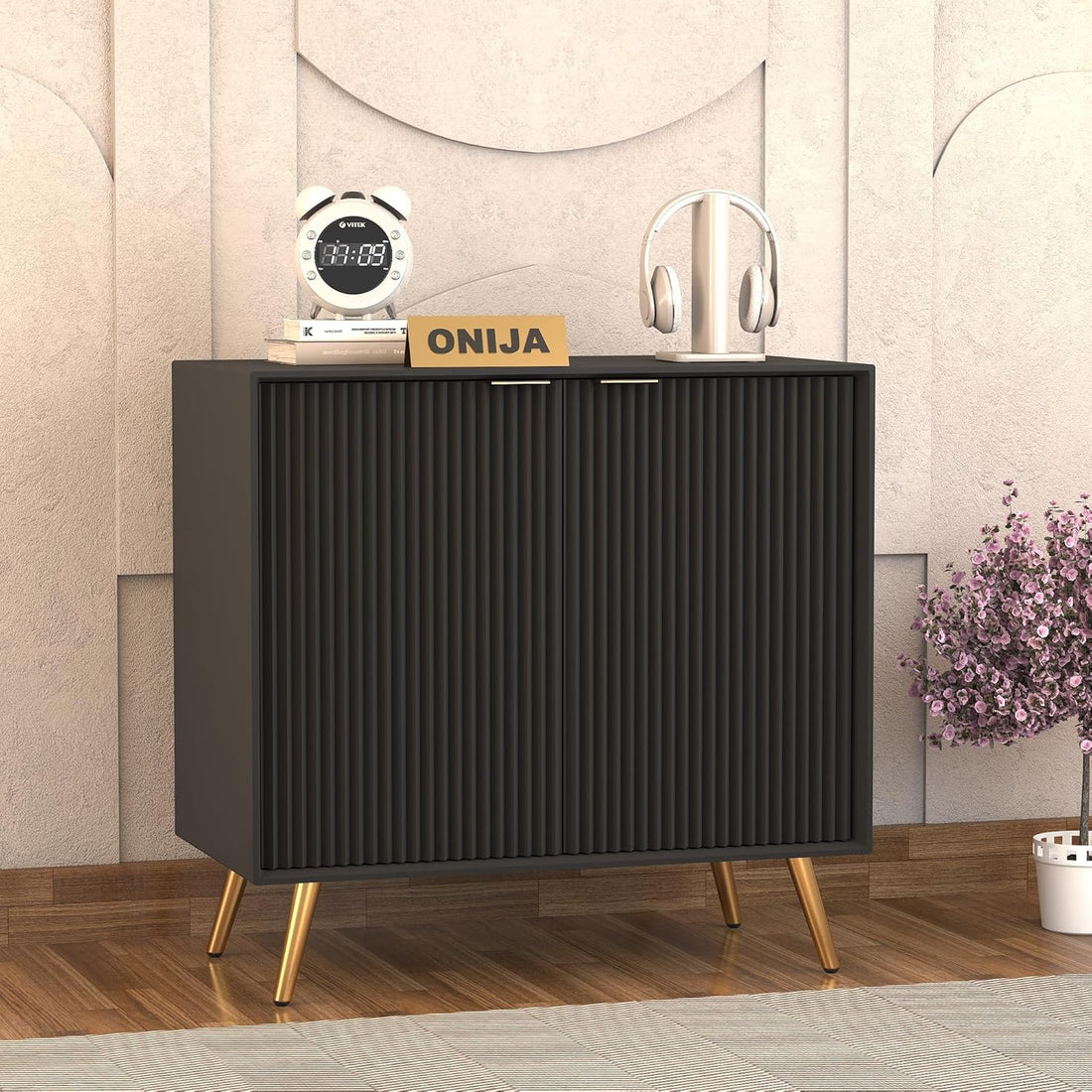 Craft D Art HDMR Premium Wood Sideboard Cabinet (Black)