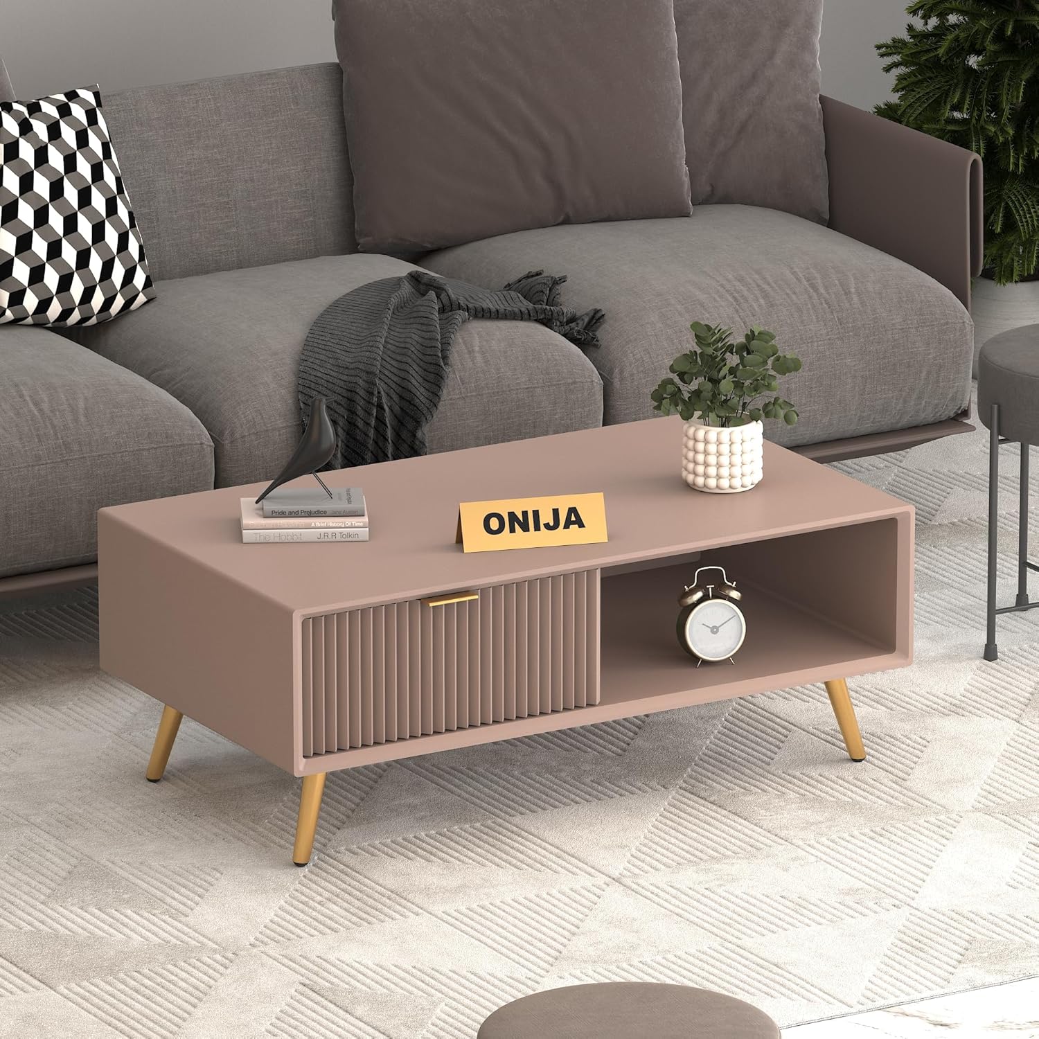 Craft D Art HDMR Premium Wood Coffee Table (Mocha Beige)