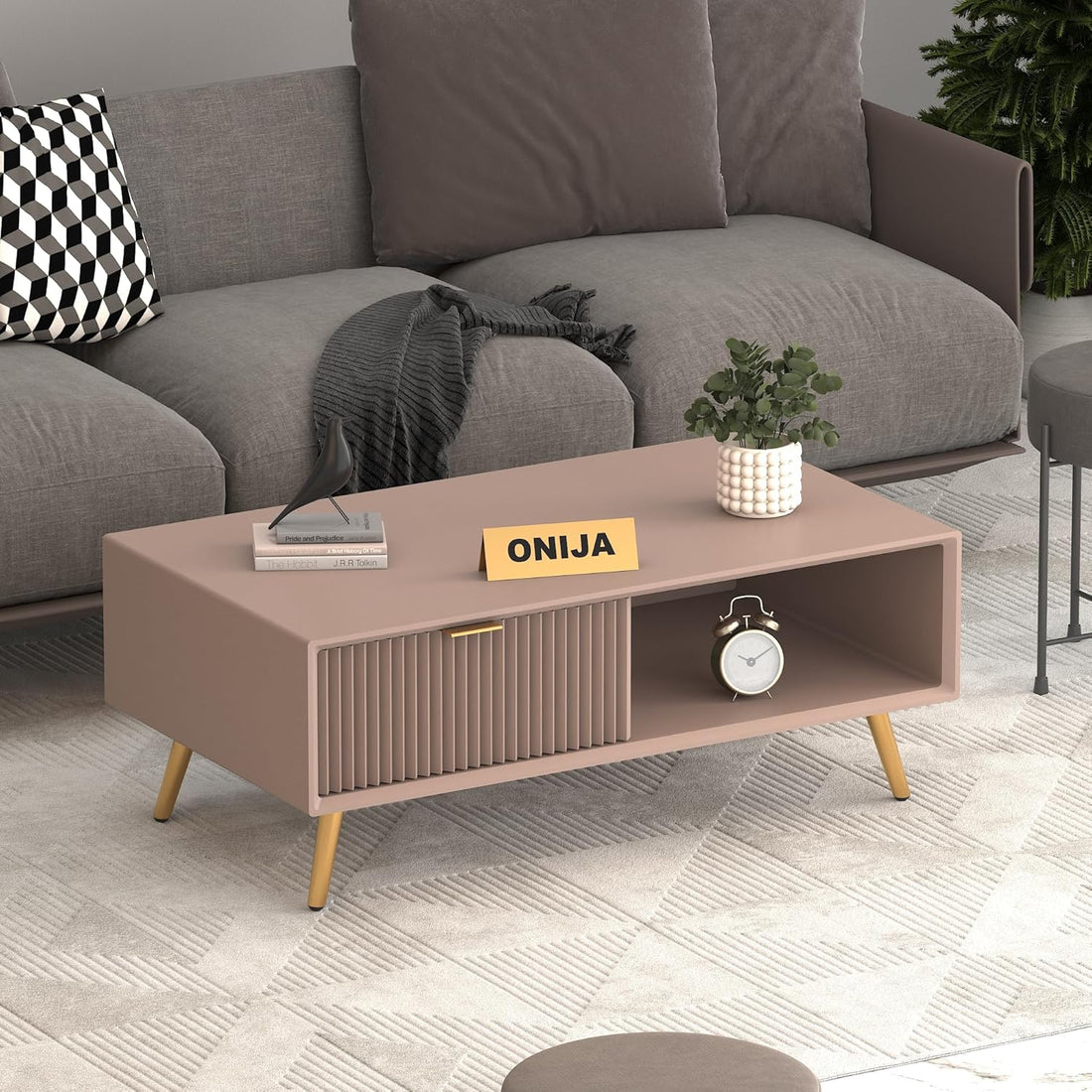 Craft D Art HDMR Premium Wood Coffee Table (Mocha Beige)
